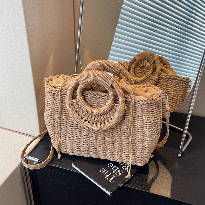 Соломенные сумки через плечо для женщин, летняя повседневная плетеная сумка через плечо, дорожная корзина, пляжная сумка, женский кошелек и сумки из ротанга
