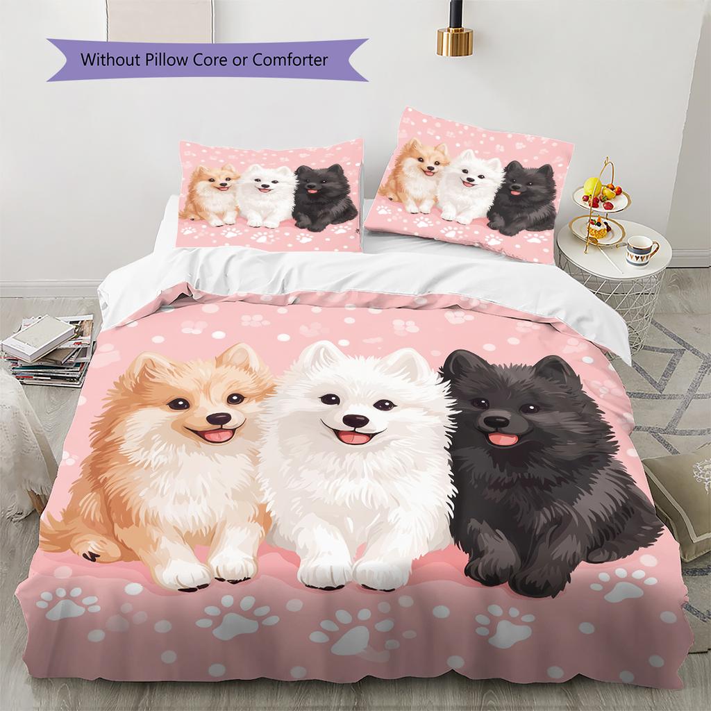 Happy Samoyed Pattern Bedding Home Decoration Birthday Gift (1 * duvet cover + 2 * pillowcase, without core)
