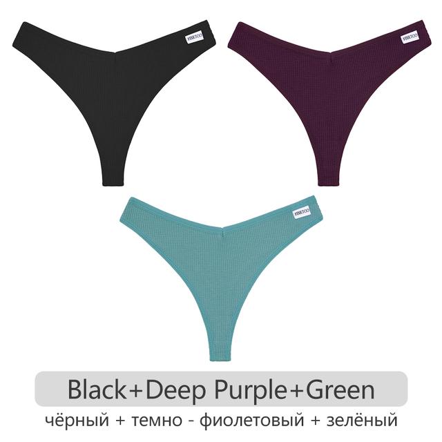 FINETOO Женские трусики с низкой талией, женские хлопковые стринги, 3 шт., удобные вафельные стринги, женское нижнее белье с низкой посадкой и Т-образной спинкой, S-XL, трусы-бикини, нижнее белье
