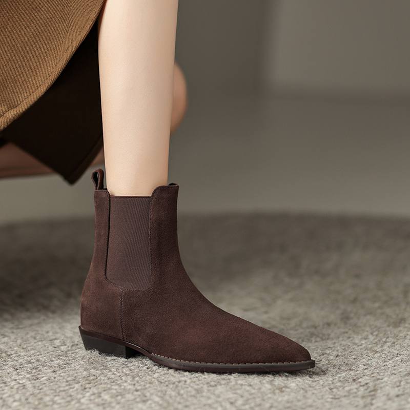 Krazing Pot Зимние ботинки челси из коровьей замши с круглым носком на толстом низком каблуке, увеличивающие рост, женские ботильоны, большой размер 41