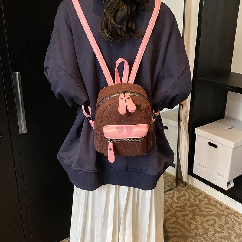 Bag 2025 new fashion travel women's bag small bag retro small backpack niche contrasting color suede backpack