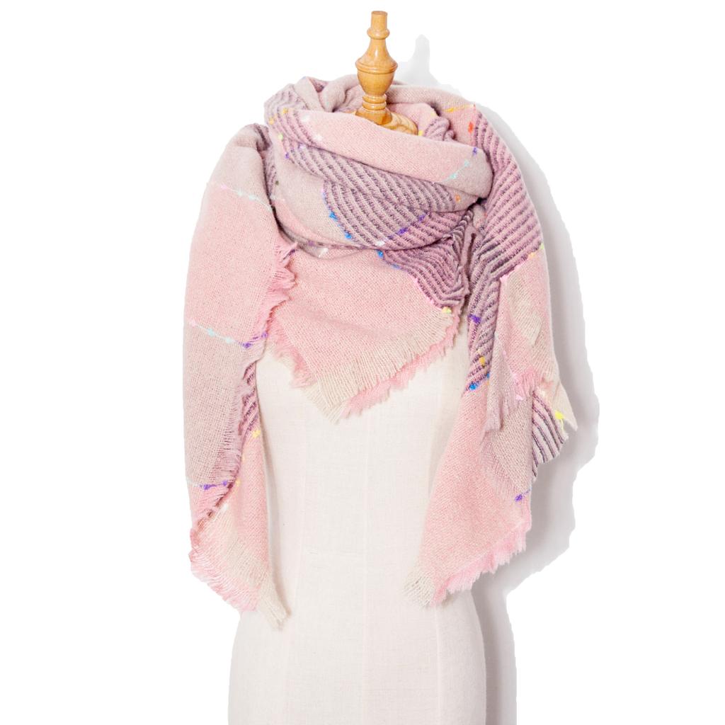 Осенне-зимний шарф с кисточками, женский клетчатый теплый треугольный платок