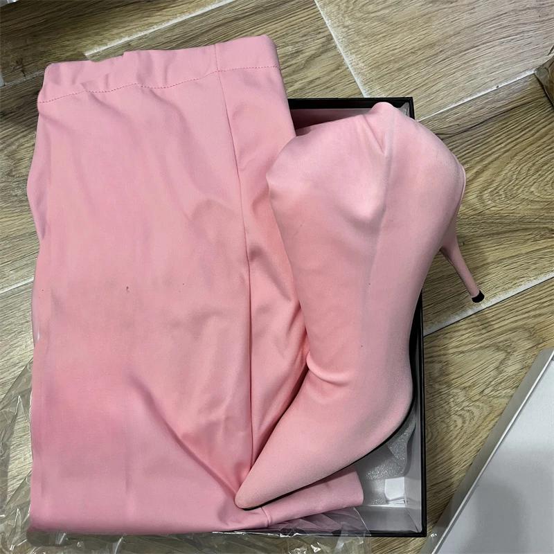 Мода Сатины Эластичная Ткань Комбинезон Брюки Сапоги Женщины Гоночная Вечеринка Трендовый Сексуальный Танец на Пилоне Брюки Сапоги Высокий каблук 8,5 см/10 см 34-45