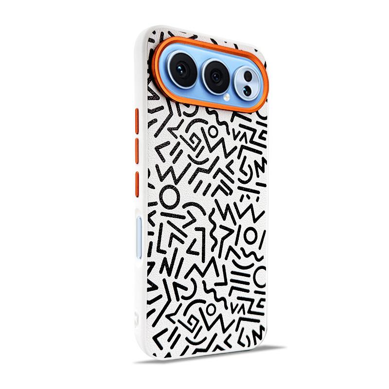 Plain Leather Graffiti Painting Case for Honor 500 Pro, Huawei Magic 8 Pro 7 RSR Magnetic Wireless Charging Metal Lens Cover