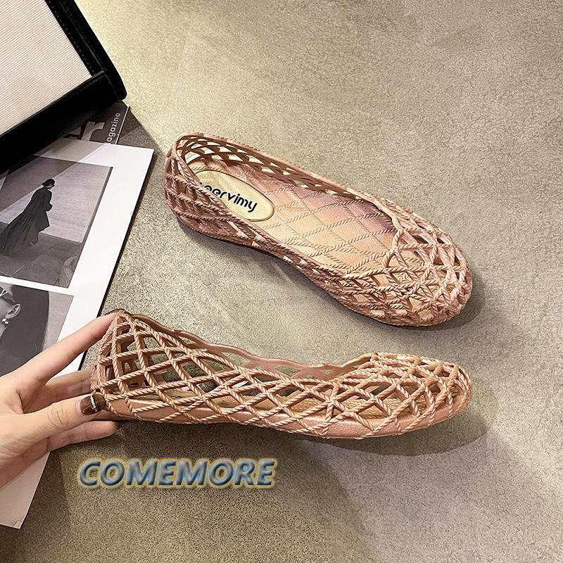 Женские босоножки из желе, женские ажурные сетчатые туфли с кристаллами, на плоской подошве, женская модная повседневная дышащая удобная обувь из ПВХ