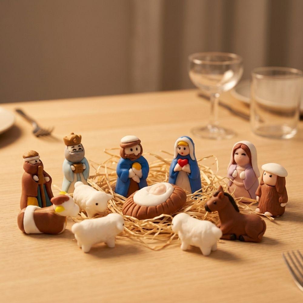 Hand Painted Mini Christmas Trough Set Metal Tin Box Christmas Figurines Indoor Display