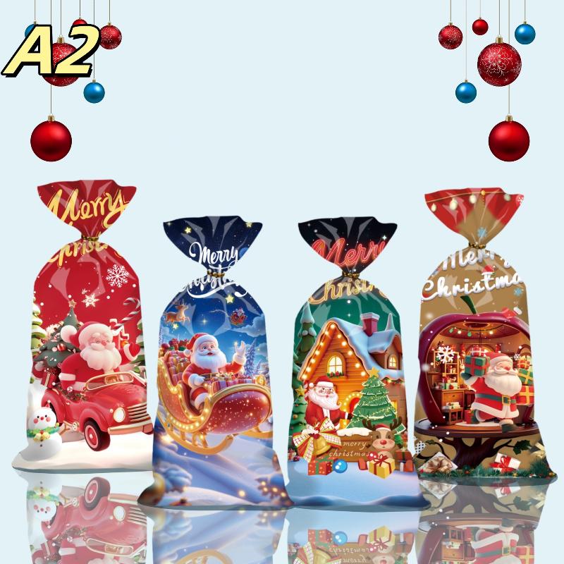 50Pcs Christmas Candy Bags Christmas Decorations Santa Gift Bag Navidad Xmas Gift Bags Christmas Cookies Packaging Bag
