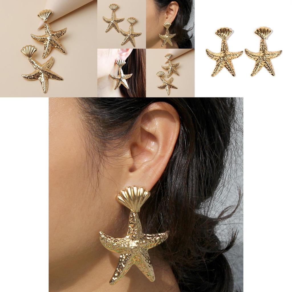 Fashionable Gold Shell Starfish Design Women Metal Earrings For Women