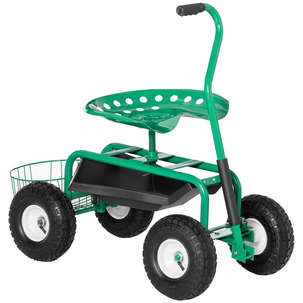 Rolling Seat 360 degrees Rotatable Height-Adjustable Garden Cart with Storage Surface Wheels Handle Mobile Garden Seat Rotatable Work Seat Garden