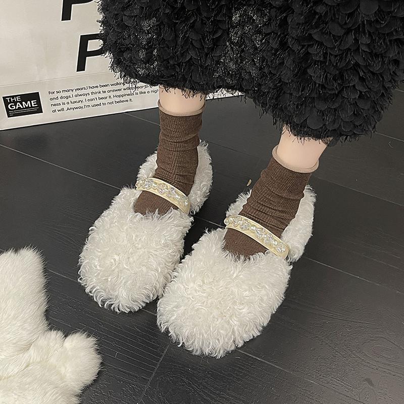 Fashion 2024 New Winter Warm Plush Women's Outdoor Flat Shoes Plush Rhinestone Buckle Fashion Women's Shoes Luxury Designer Shoes