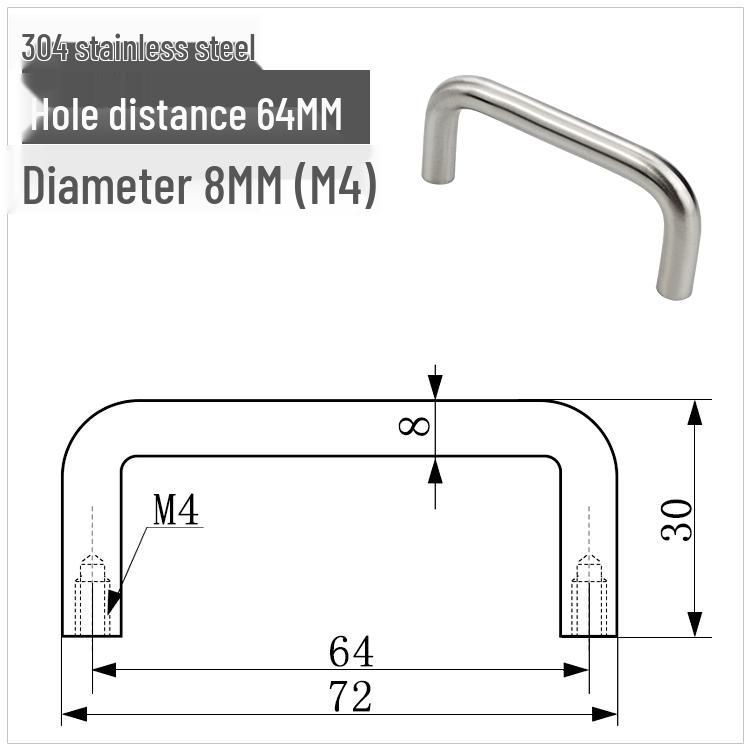 304 Stainless Steel U-Shaped Cabinet Handle, Polished Carbon Steel Round Bar Pull, available in sizes M3, M4, M5.