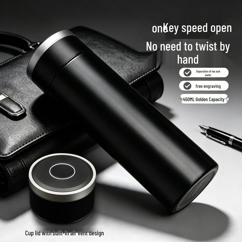 Quick Open 316 Stainless Steel Thermos Mug with Seamless Liner and Tea Separation - Ideal Business Gift