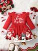 Рождественское платье для девочки Письменный принт Merry Christmas Санта-Клаус Длинный рукав Платье-принцесса для малышей