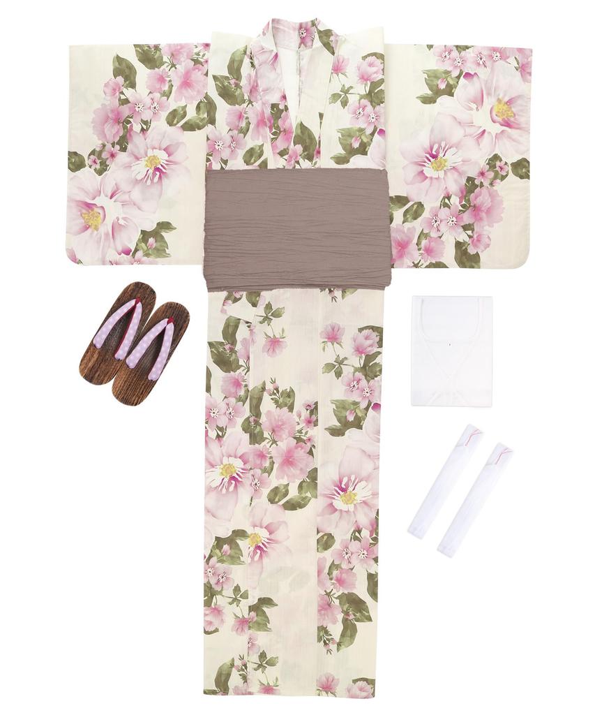 Комплект сменной одежды юката heiko H Mellow, один размер [KYOETSU], комплект, плетение, неотбеленный, 6 предметов (юката, оби, нижнее белье, гэта, пояс), Женский (7. лиловый,