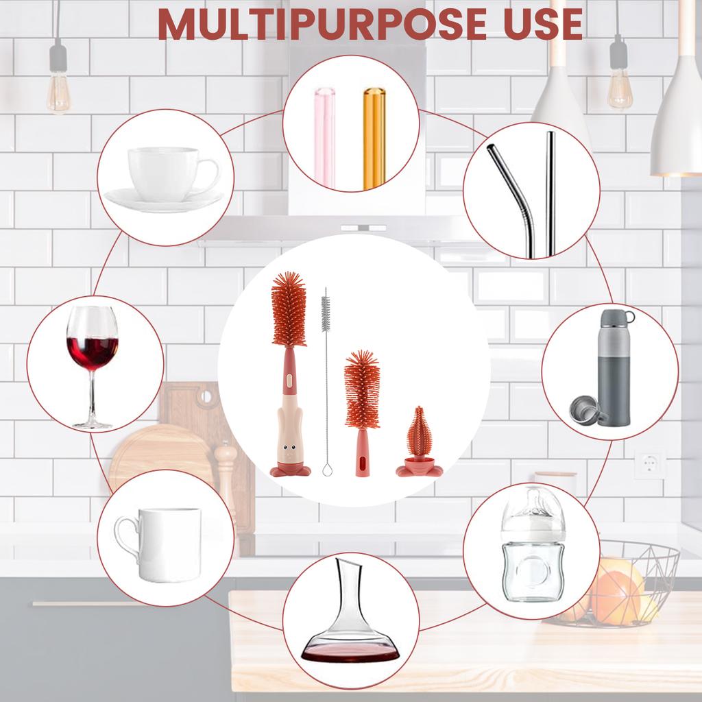 Набор 3 в 1 для чистки детских бутылочек, силиконовая щетка для чистки бутылочек и сосок с одинарной ручкой и подставкой, портативная щетка для чистки трубочек