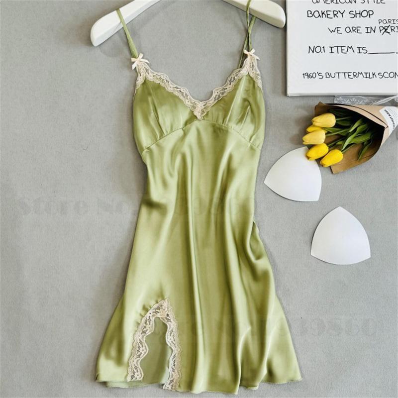 Sexy Lace Bathrobe Gown Nightdress Lingerie Summer New Female Nighty&Robe Set Nightgown Silky Satin Home Clothes Loungewear