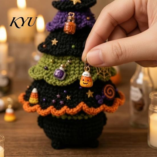 DIY Holiday Tree Materials Halloween Crochet Kit, Black Cat Pumpkin Witch Crafts Hat Ghost Crafting Kit for Home Decor, Handmade Gift Patterns