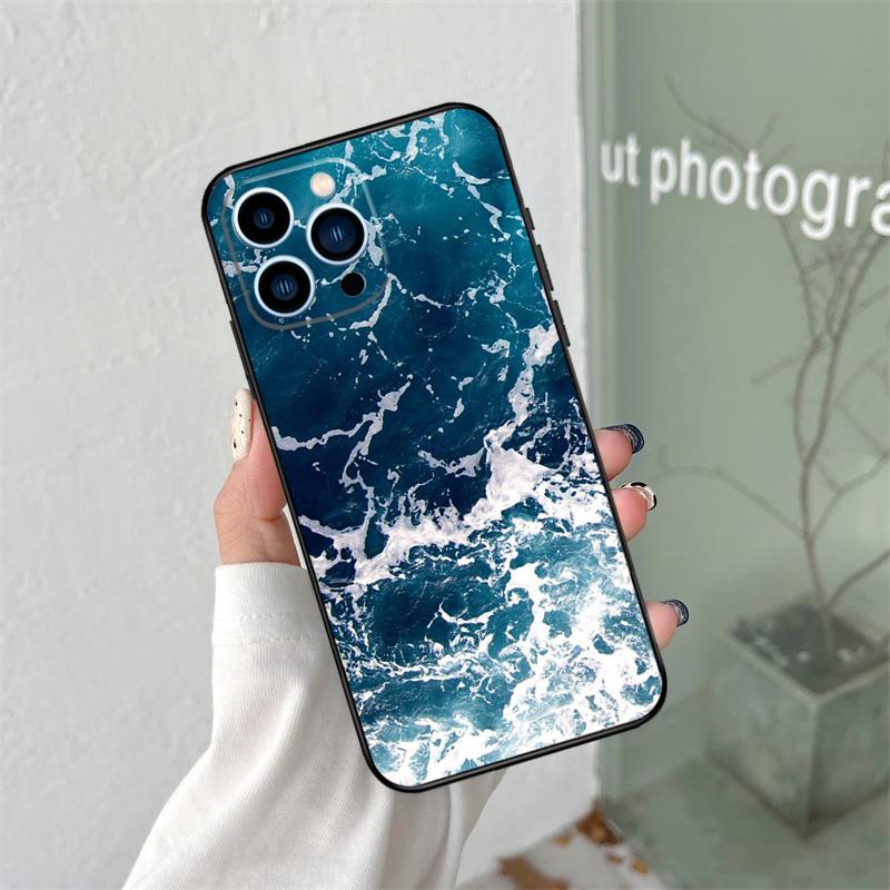 Синие Морские Волны Море Силиконовый Мягкий Чехол Для iPhone 17 Air 11 14 16 15 Pro Max 12 13 Mini 16 Plus 16e Задняя Крышка