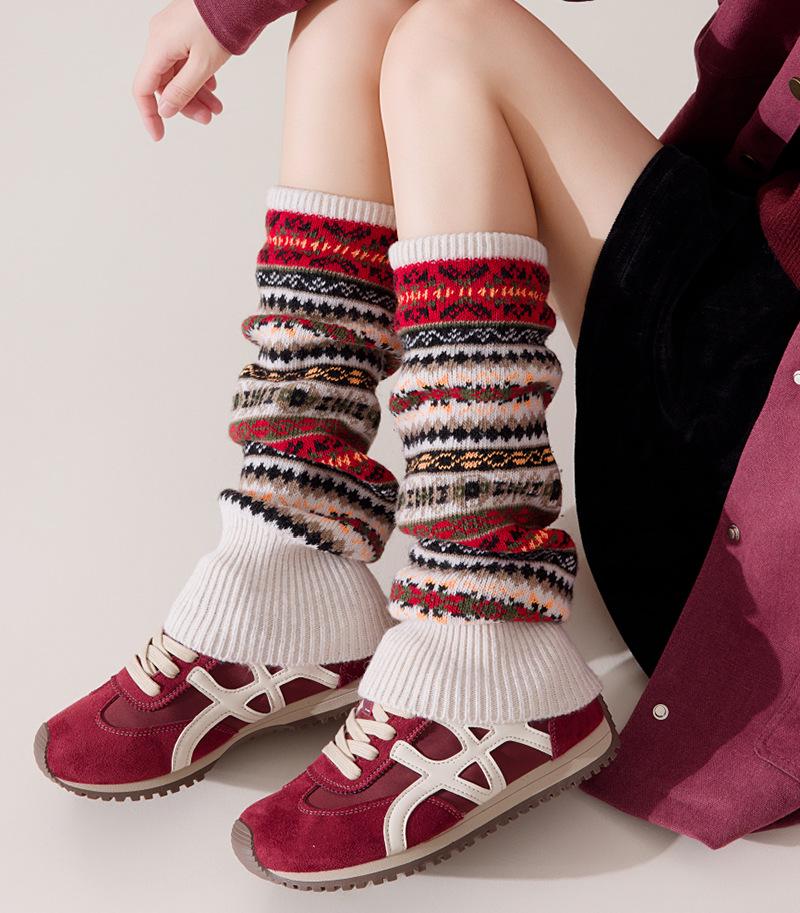 Флуоресцентные камуфляжные богемные шерстяные гетры выше колена для женщин