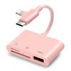 SD Card Reader for iPhone/iPad, Braided Nylon Cable with Dual Lightning and USB-C Connectors, SD/TF USB 3.0