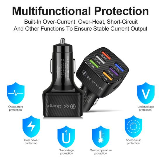 Car Charger 6-in-1 Safe Charging Mini QC 3.0 3.1A 6 USB Fast Charge Automotive Charger for Automobile