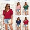 Womens Loose V-Neck Short Sleeve T-Shirt Casual Boho Top Travel Beach Camping Daily Wear