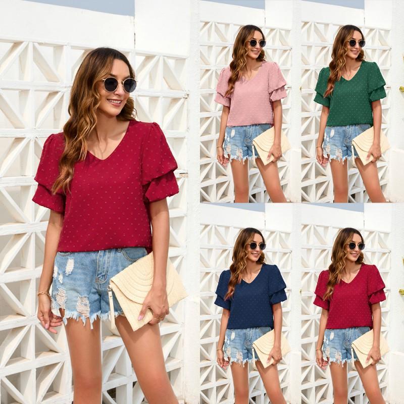 Womens Loose V-Neck Short Sleeve T-Shirt Casual Boho Top Travel Beach Camping Daily Wear
