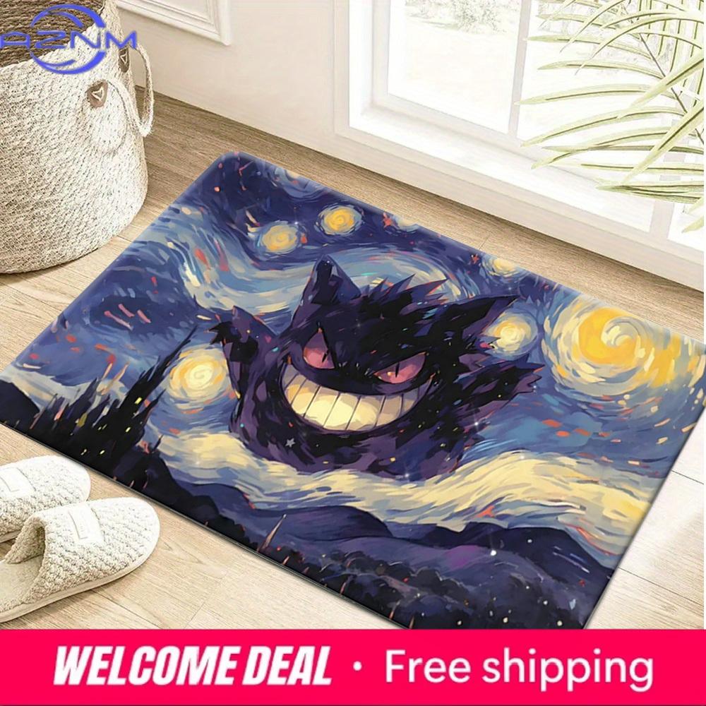 Pokemon Gengar Starry Night Van Gogh Style Print Non-Slip Doormat, Absorbent Floor Mat for Home Decor