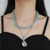 European and American retro bohemian ethnic style imitation turquoise beaded alloy pendant multi-layer necklace bracelet set