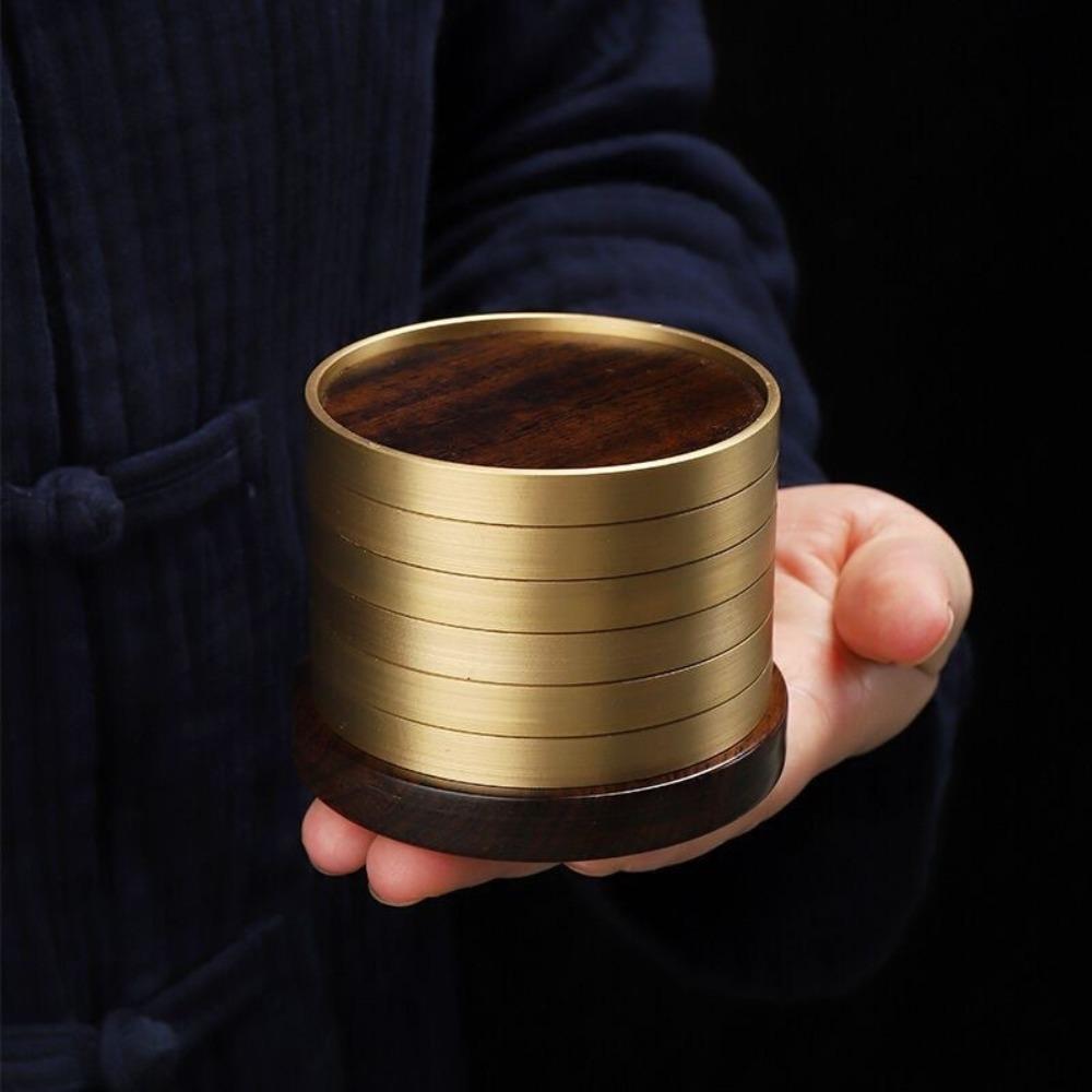 Non-slip Tea Cup Holder Ebony Wood Round Mat Table Pad Solid Wood Coaster Tea Room