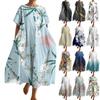 Women's Fashion Gradient Printed Round Neck Short Sleeved Loose Large Pocket Dress