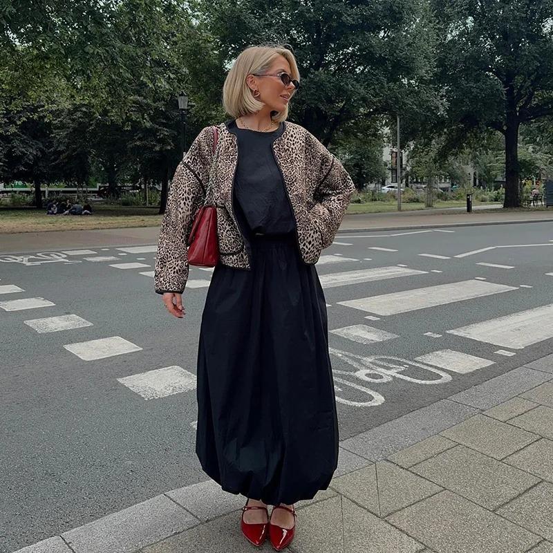 Fashion Leopard Printed Patchwork Coats for Women Casual Long Sleeve Loose Female Cotton Jacket 2024 Autumn Winter New Pocket Outerwear