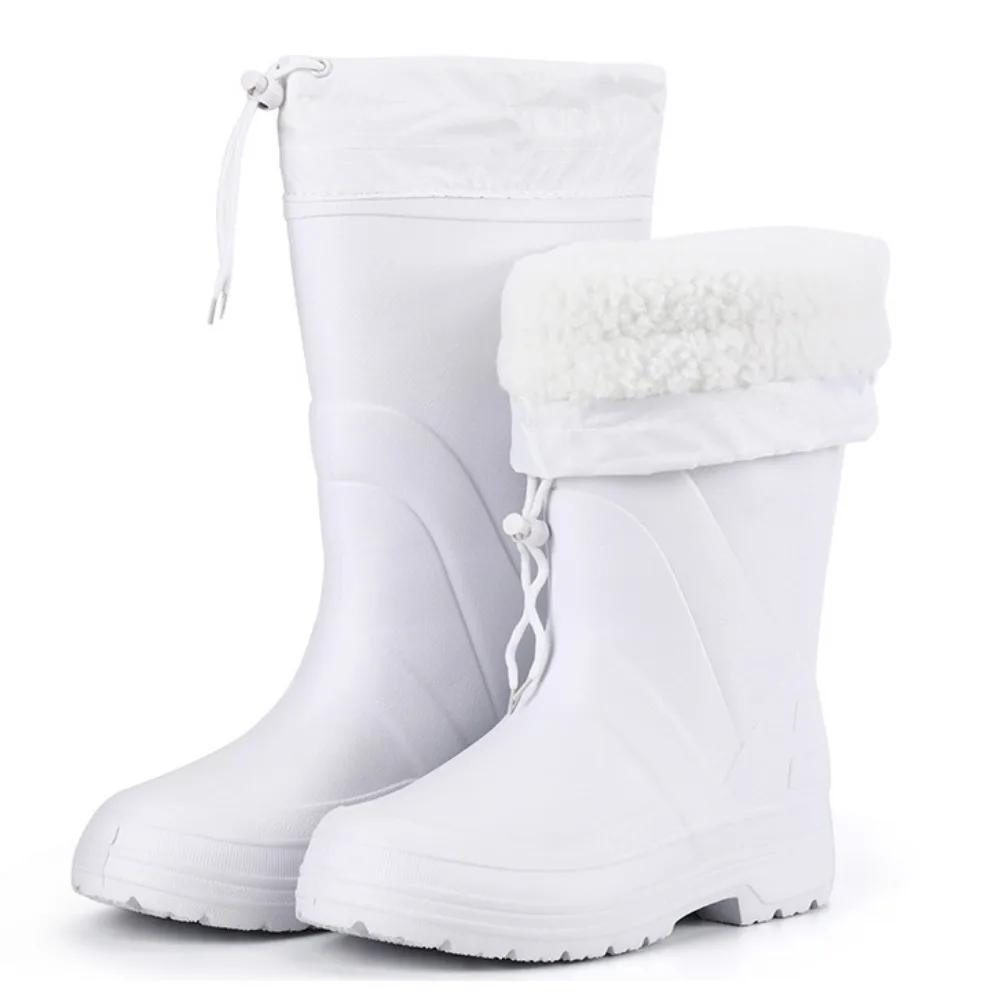 Белые дождевые туфли мужские высокие сапоги зимние теплые нескользящие водные сапоги рабочие ботинки из ЭВА мужская обувь нескользящая обувь для работы на кухне