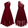 Kids Girls One Shoulder Sleeveless Bridesmaid Dress High Waist Party Dress for Evening Proms Gowns