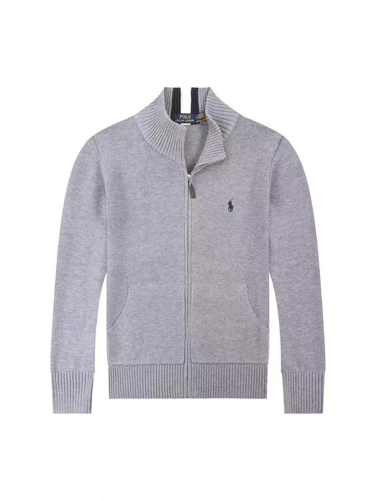 Men's Slim Fit Stand Collar Cardigan Sweater with Small Horse Logo - Spring & Autumn Long Sleeve Knitwear