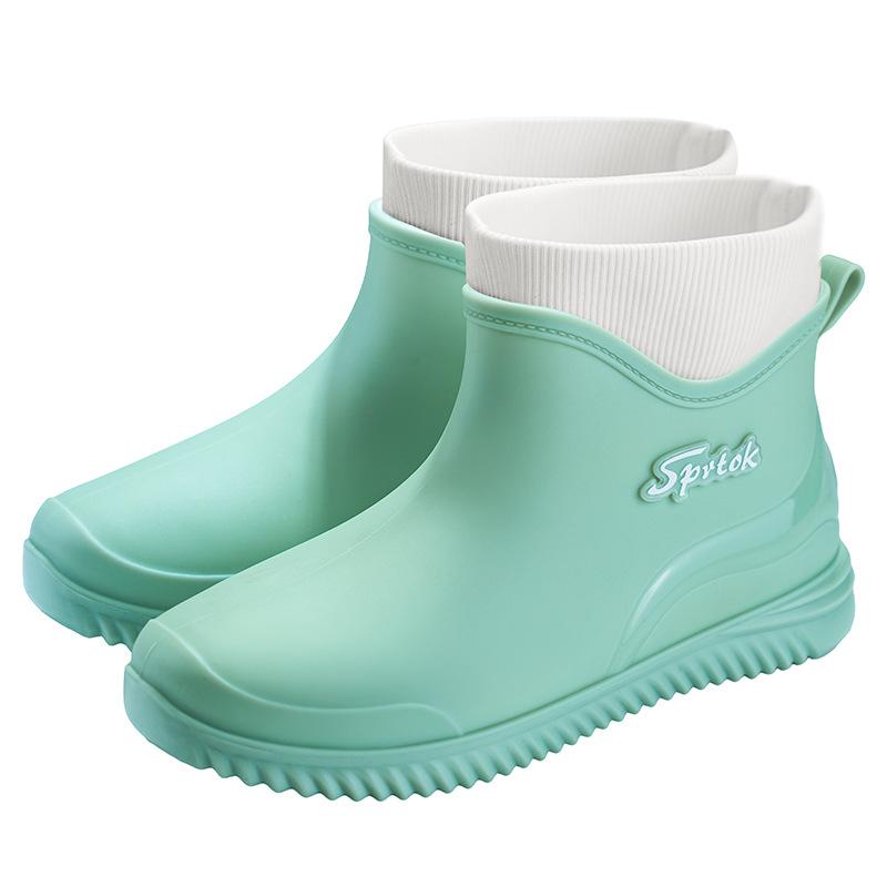 Fashion Short Tube Girls Rain Shoes Low Top Waterproof Shoes Kitchen Low Tube Rubber Shoes Car Wash Water Boots Plus Cotton Wool Rain Boots