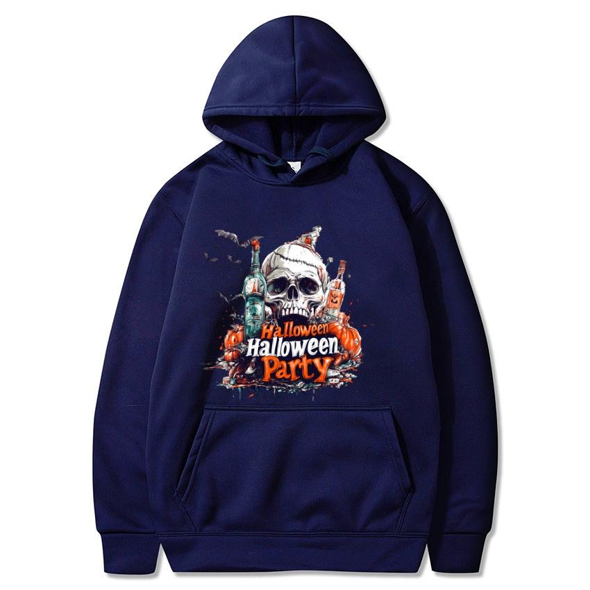 Fall/Winter Halloween Fleece Hoodie Skull Print Fashion Street Hoodie Men's and Women's Daily Long Sleeve Warm Hoodie