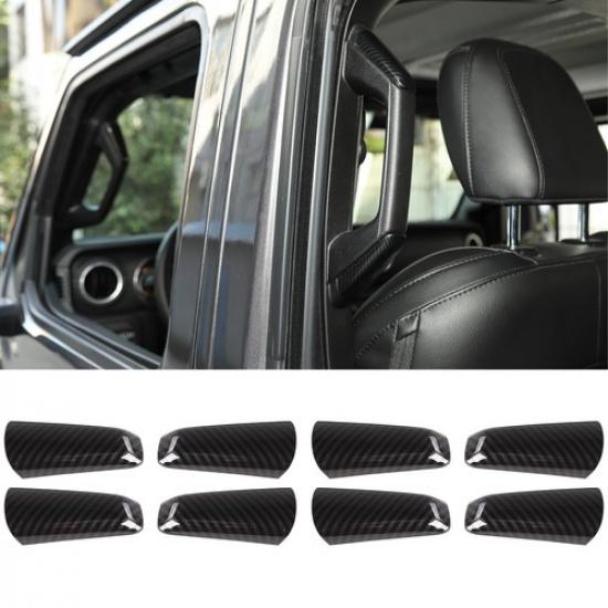 Carbon Fiber A&B Pillar Grab Handles Trim Cover for 4-Dr Jeep Wrangler JL JT 18+