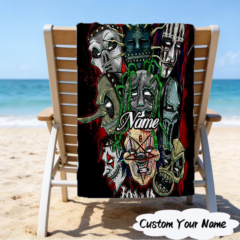 1PC Custom Name Beach Towel Slipk-not Artistic Masks Beach Towel, Suitable for Camping, Travel, Beach Accessories, Super Absorbent, Family Gift