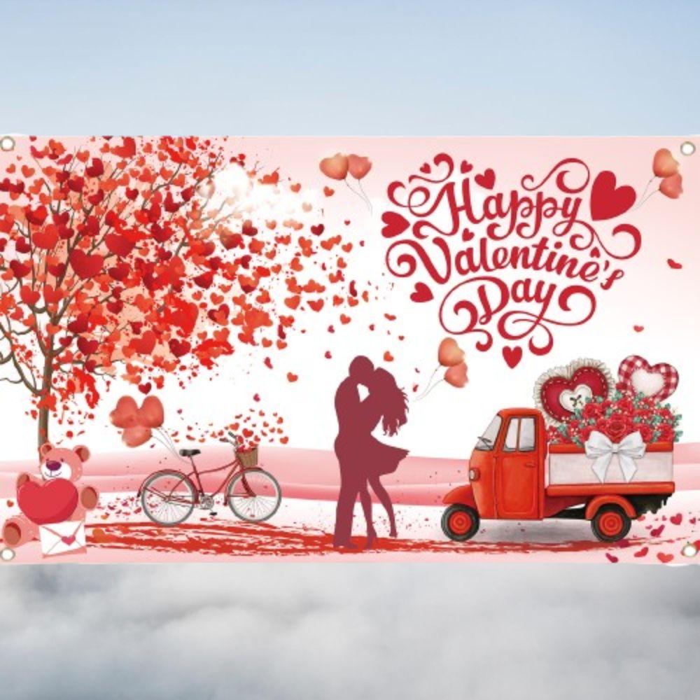 110cmx180cm Red Love Heart Dating Background Celebrate Happy Valentine's Day Banner  Photo Booth