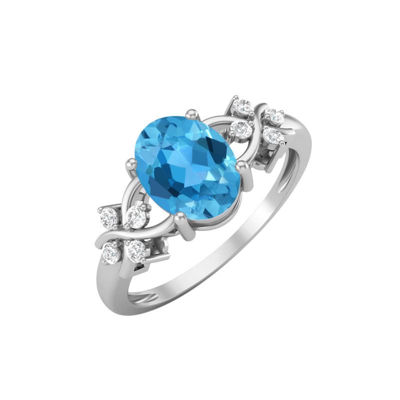8X6MM Oval Swiss Blue Topaz Gemstone 925 Sterling Silver Solitaire Vine-Inspired Women Wedding Ring