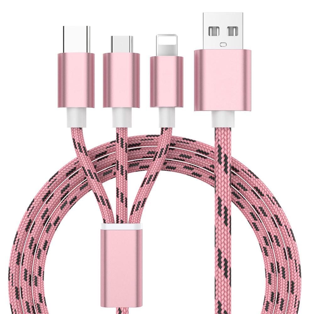 Зарядный кабель USB 3 в 1 для iPhone Кабель Micro USB типа C для быстрой зарядки Кабель зарядного устройства
