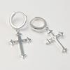 P1236W Silver S925 Point Cubic Cross Drop Ring Earrings - Silver Men's and Women's Silver Earrings