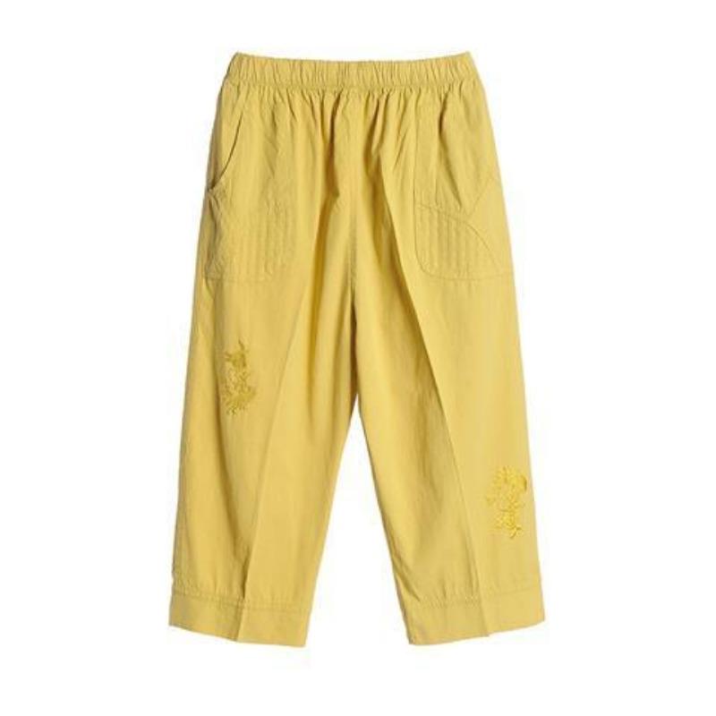 Женские укороченные брюки с эластичной высокой талией из хлопка и свободным кроем для пожилых людей на лето