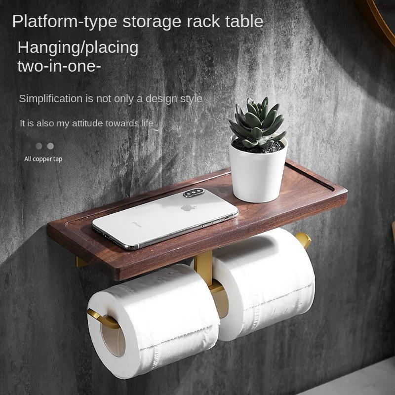 Walnut Roll Paper Holder Bathroom Wall Mounted Toilet Bowl No Punch Paper Towel Holder Bathroom Storage Rack Mobile Phone Holder