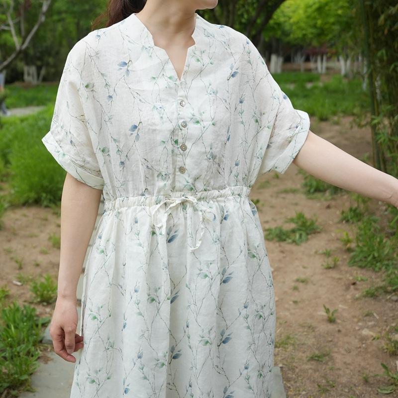 Johnature Женское весеннее модное винтажное платье с короткими рукавами и принтом в китайском стиле, повседневное стринговое платье с v-образным вырезом