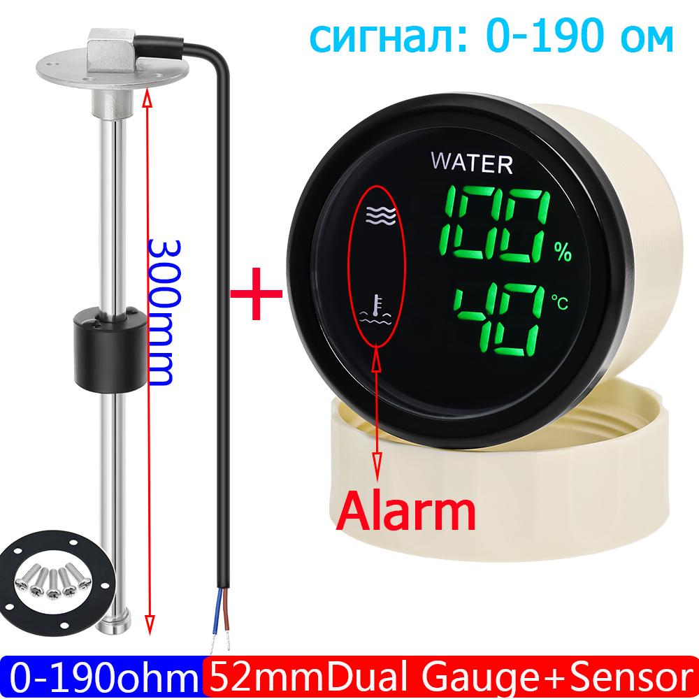 2" 52MM Dual Gauge 2 In 1 Water Level+Water Temperature Gauge with Alarm Water Level Sensor 0-190 ohm for Car Boat 12V24V custom