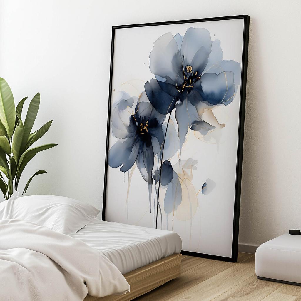 Granatowa Elegancja W Akwareli Granatowa Elegancja W Akwareli, 50X70 Cm, Bez Ramy, Płótno Premium Na Blejtramie