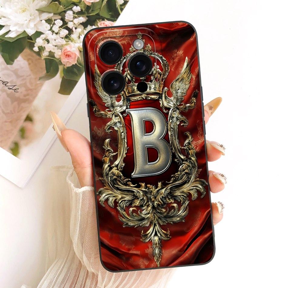 Чехол-бампер из мягкого силикона для iPhone 16 Pro Max с изображением Feather Crown и инициалом Для iPhone16 16Pro 16ProMax