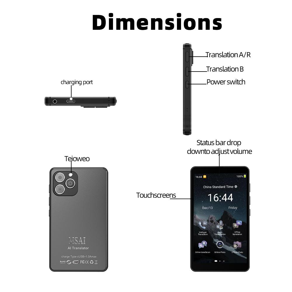 Multifunctional T22 Translator 142 Languages AI Translate 2300mAh 1+16GB Full Touch Screen Photo Voice Group Offline Translation for Travel and Study